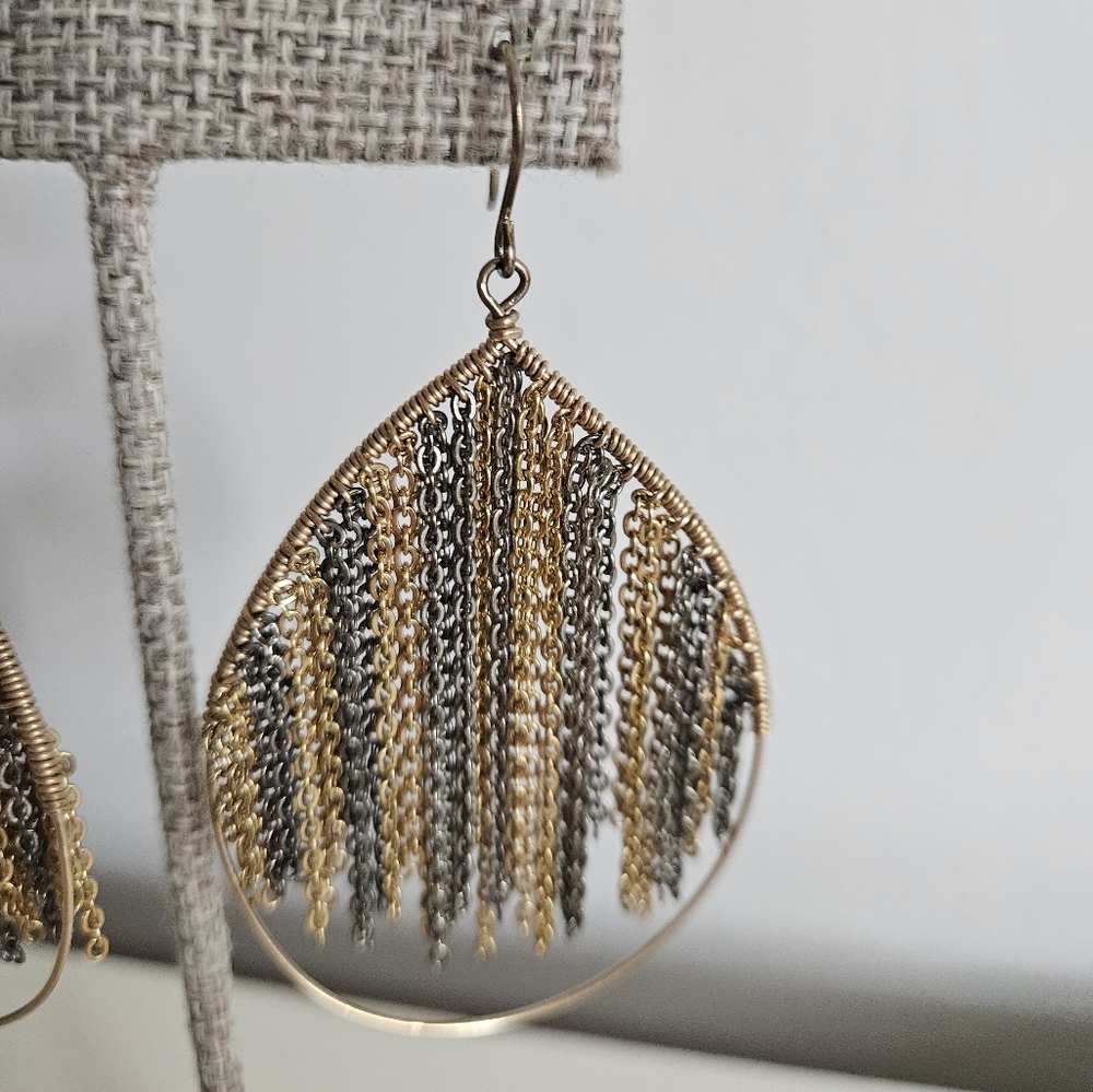CITRINE BY THE STONES Mixed Metal "Rain" Teardrop Hoop Earrings - Picture 3 of 9